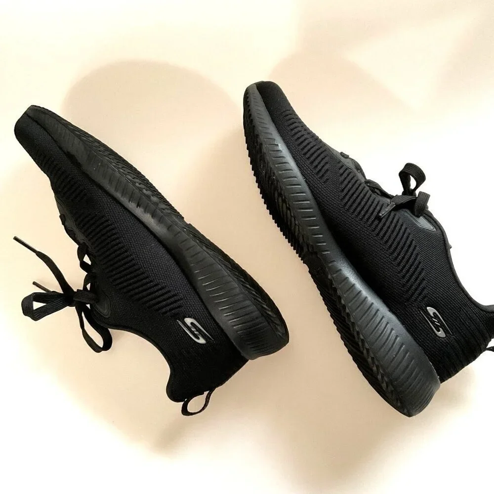SKECHERS BOBS TOUGH TALK MEMORY FOAM SNEAKERS BLACK RUNNING SHOES 9.5